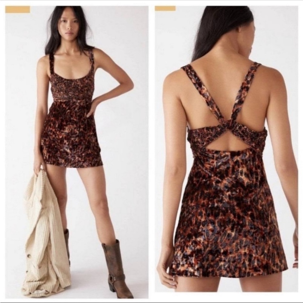 Free People Leopard Velvet Mini Dress